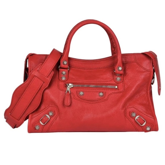 BALENCIAGA Red Aged Lambskin  City Double Top Handle Crossbody Bag - Picture 1 of 6